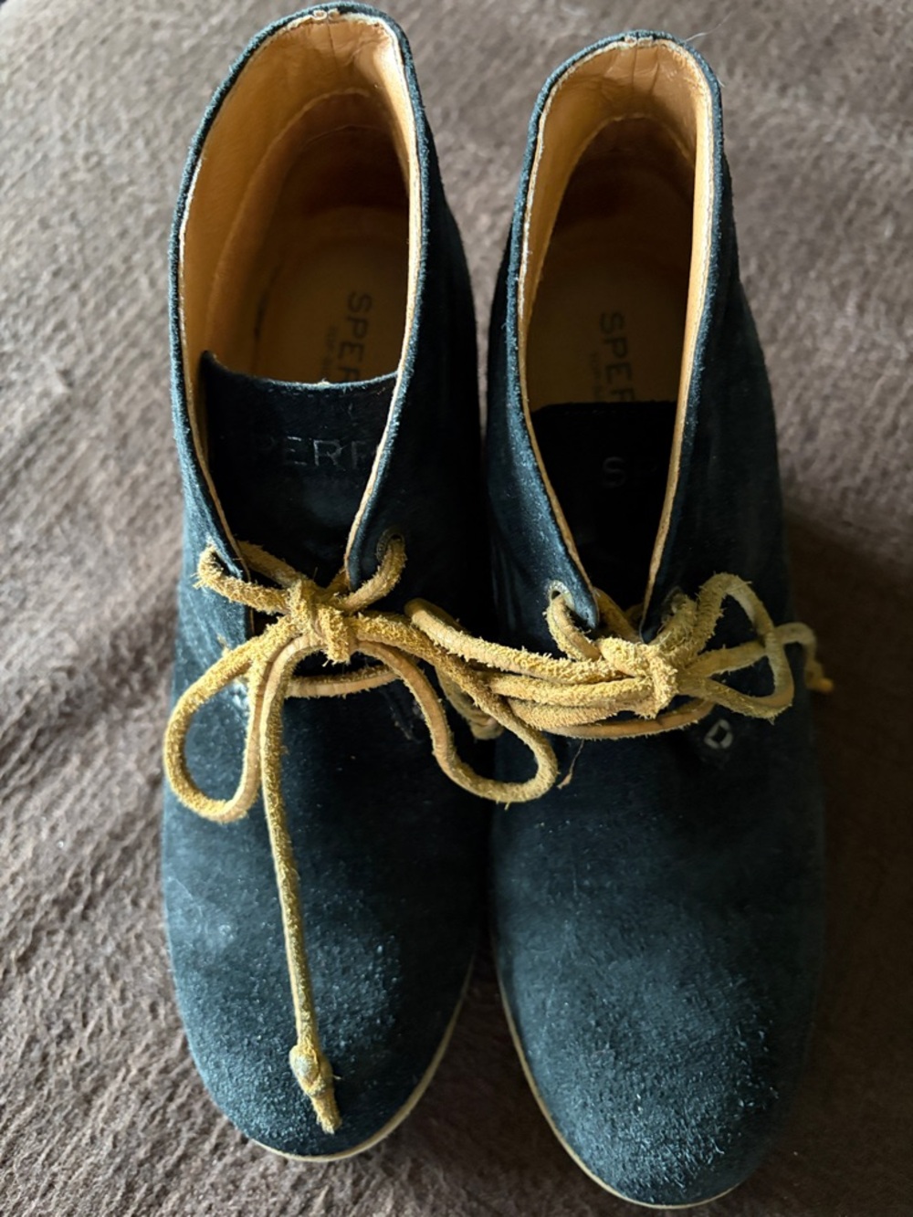 Sperry Black Suede Chukka Boots with Tan Suede Laces